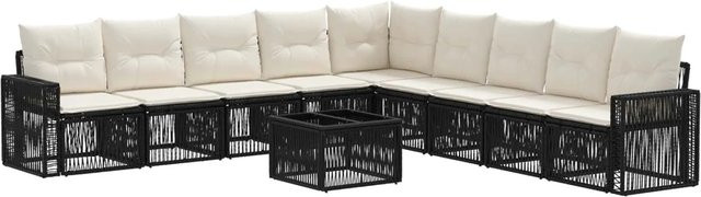 vidaXL Gartensofa-Set 10-teilig aus Poly-Rattan in Schwarz und Cremeweiß mit L-Form, Polsterkissen und Couchtisch für Garten und Terrasse - Bild 1