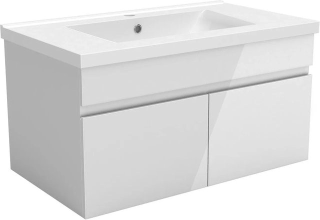 Duschparadies Waschtisch Einista Waschbecken mit Unterschrank in Hochglanz Weiß, 2 Türig mit SoftClose, B/T/H: 80 x 45 x 40 cm - Bild 1