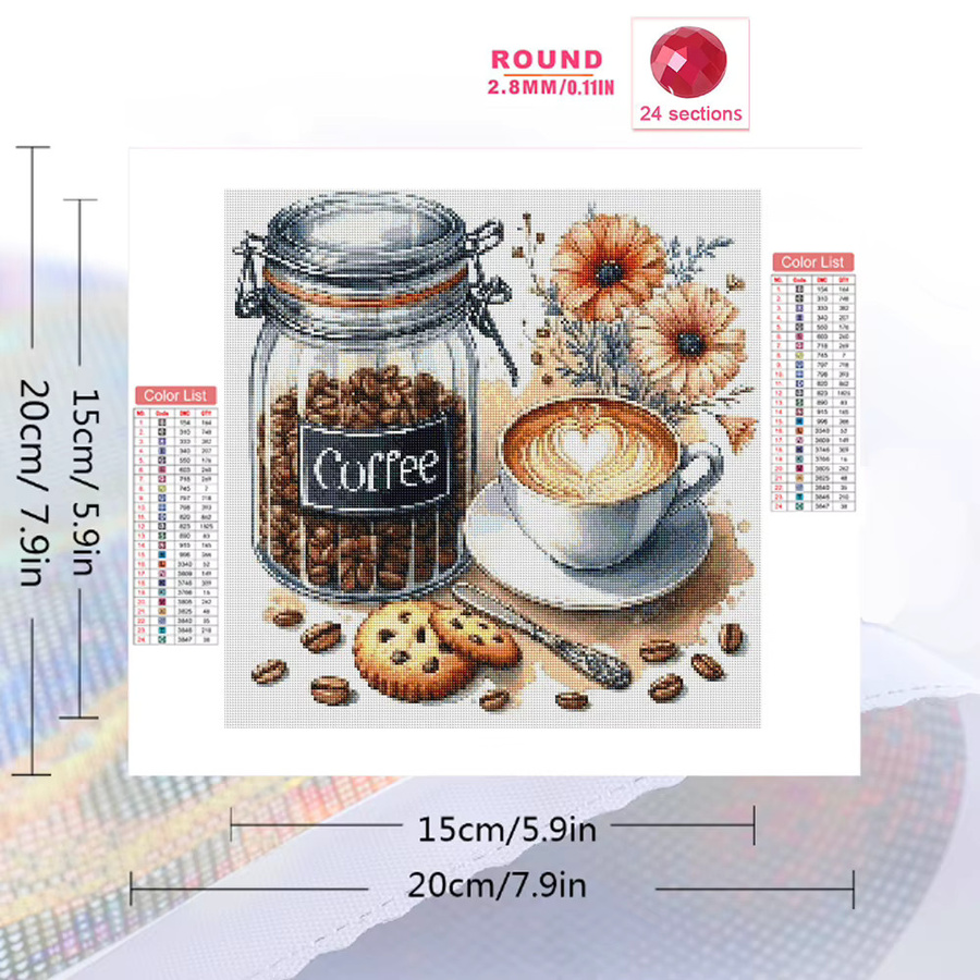 Evershine DIY Diamant-Mosaik Set 4 Stück mit Kaffeetasse und Croissant, rund, mehrfarbig, Durchmesser: 20 cm - Bild 2