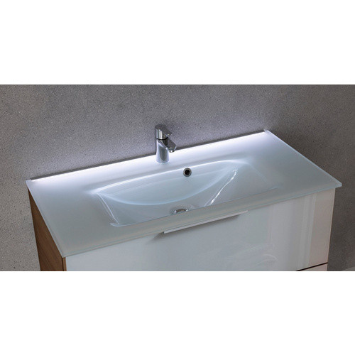 Fackelmann Badmöbel-Set B.Brillant Waschplatz mit Glaswaschtisch und Unterschrank in Asteiche und Weiß, B/T/H: 100 x 54,44 x 50,1 cm - Bild 2