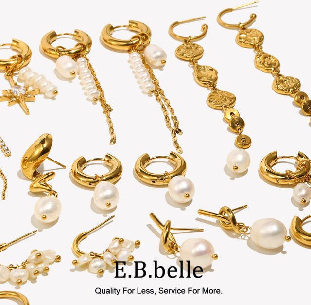 E.B.belle Creolen-Ohrring Edelstahl, vergoldet, Perle, Damen - Bild 1