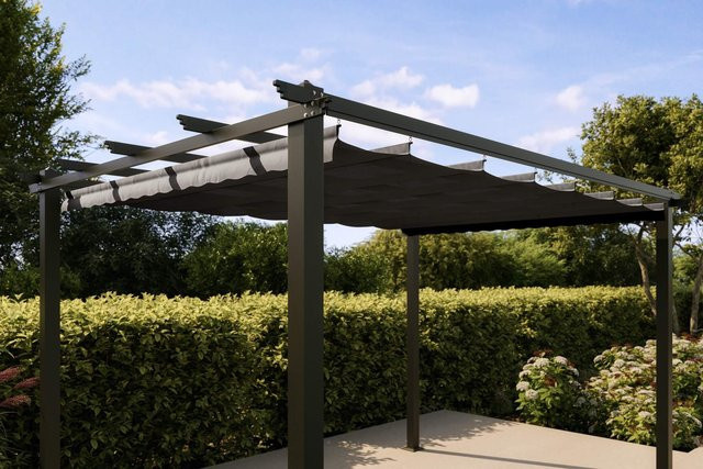 OUTFLEXX Antalya Ersatzdach für Pergola, Farbe: Anthrazit, Maße: 4 x 4 m, Material: Aluminium und Polyester, PA-beschichtet, UV30+, wasserabweisend - Bild 1