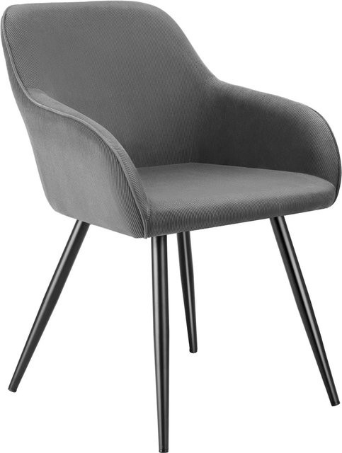 Tectake Esszimmerstuhl Marilyn gepolstert in Cordoptik mit durchgehender Lehne, Farbe: Grau-Schwarz, B/T/H: 58 x 62 x 82 cm - Bild 1