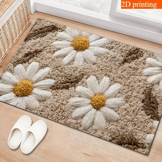 VIKAMA Daisy Fußmatte mit floralem Blumenmotiv aus Polyester, rechteckig, B/T: 60 x 40 cm - Bild 1