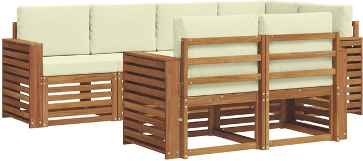 Modernes Ecksofa Set von vidaXL aus Akazienmassivholz in Natur und Beige mit 7 Teilen und Kissen, wendbar - Bild 1