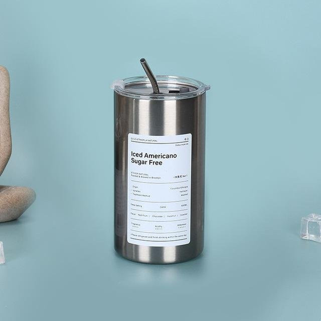 Edelstahl-Isolierflasche mit Strohhalm und Doppelschicht-Isolierung, weiße Thermoskanne und Kaffeetasse, 600 ml - Bild 1
