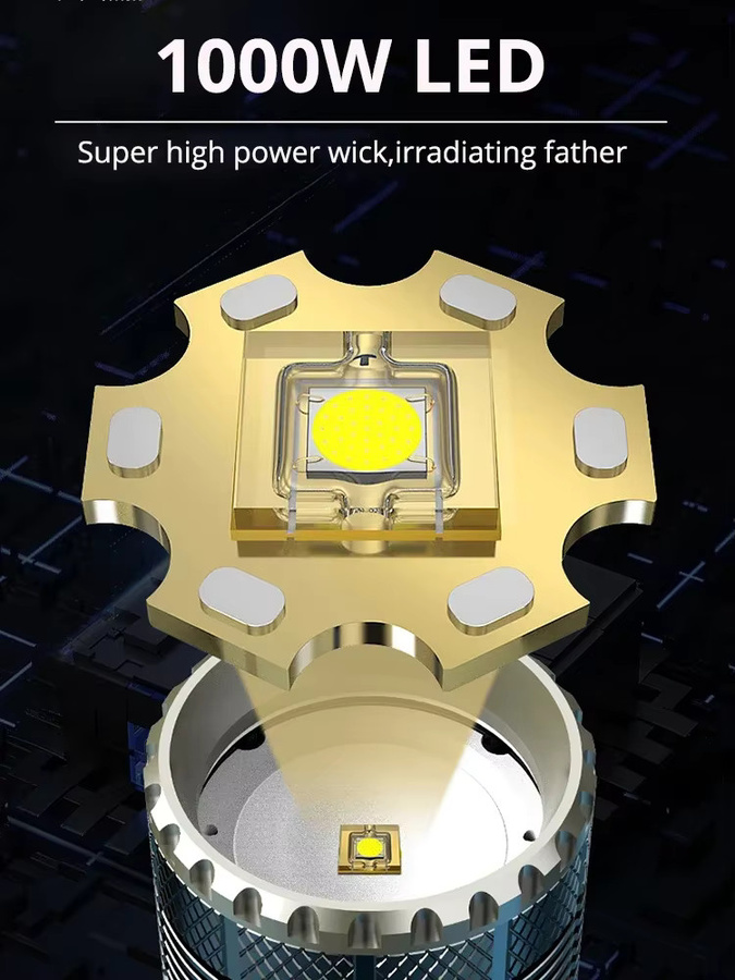 JIASHUAIXIN Taktische LED-Taschenlampe mit 1000 W Hochleistung, superhelle Notfallscheinwerfer, wasserdicht, inklusive 18650-Batterie - Bild 2