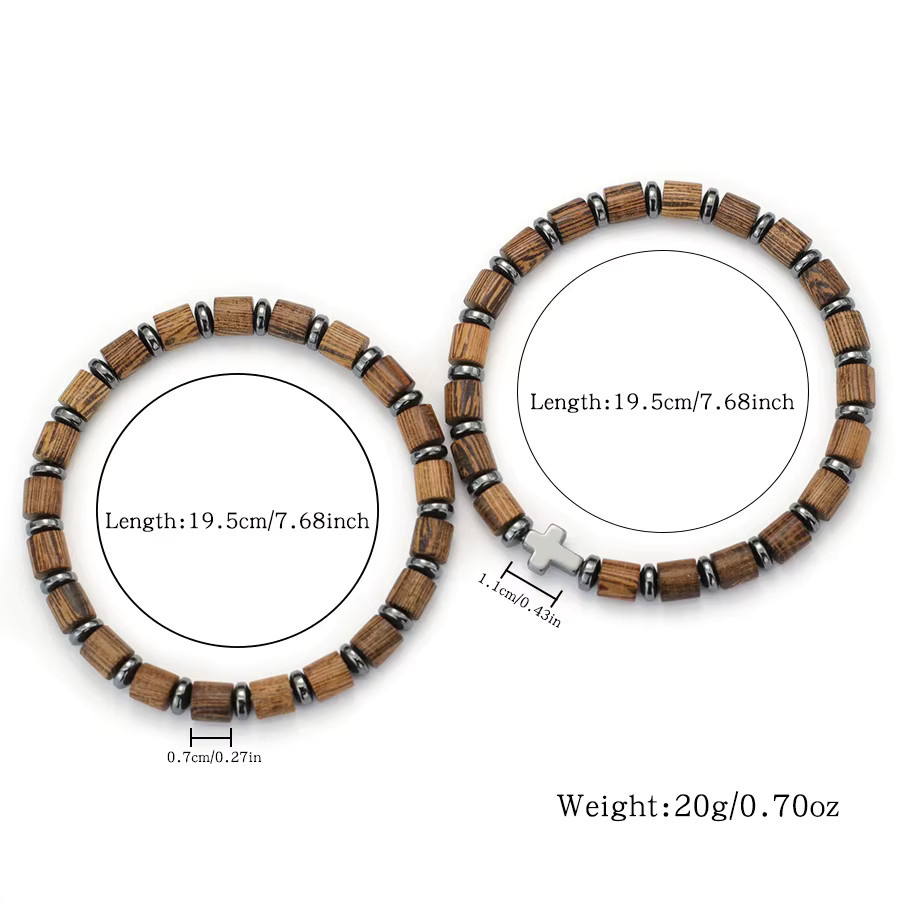 diffone Armbandset Herren, Holz, Kreuz-Hämatit, Perlen - Bild 3