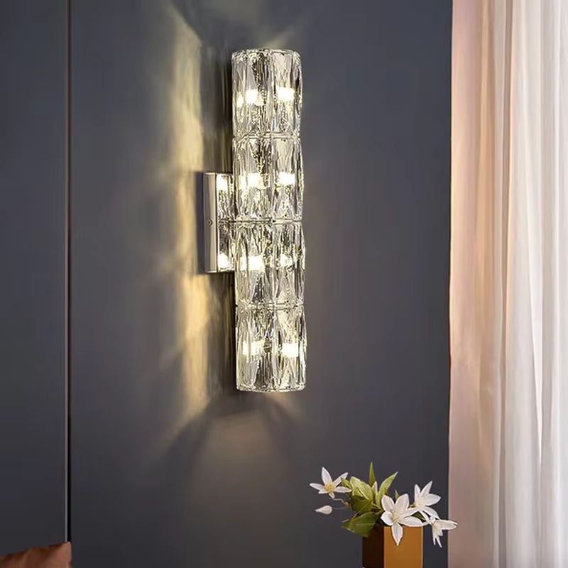 JIANKEXING Nordische Wandleuchte aus Edelstahl und Kristall mit verstellbarer LED-Lichtquelle in Silber und Transparent für Wohnzimmer, Esszimmer, Schlafzimmer, Flur und Treppe - Bild 3