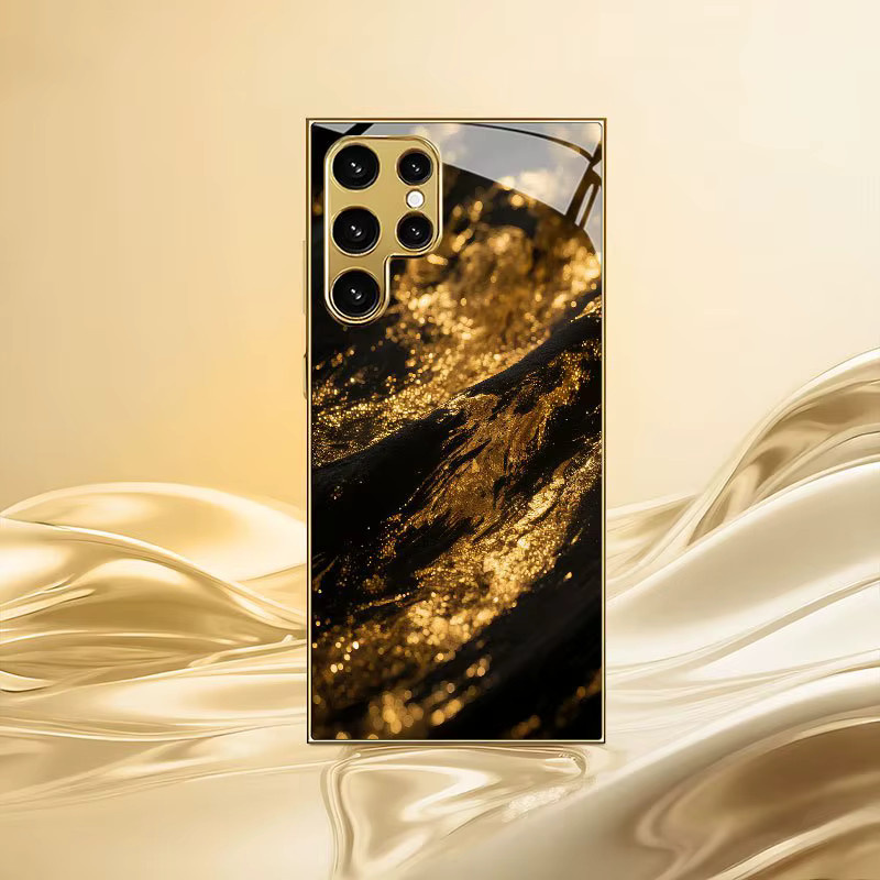 Samsung Handyhülle mit Gold-Textur-Muster und galvanisierter Glas-Hartschale für Galaxy S26 S25 S24 S23 S22 S21FE Ultra Plus - Bild 4