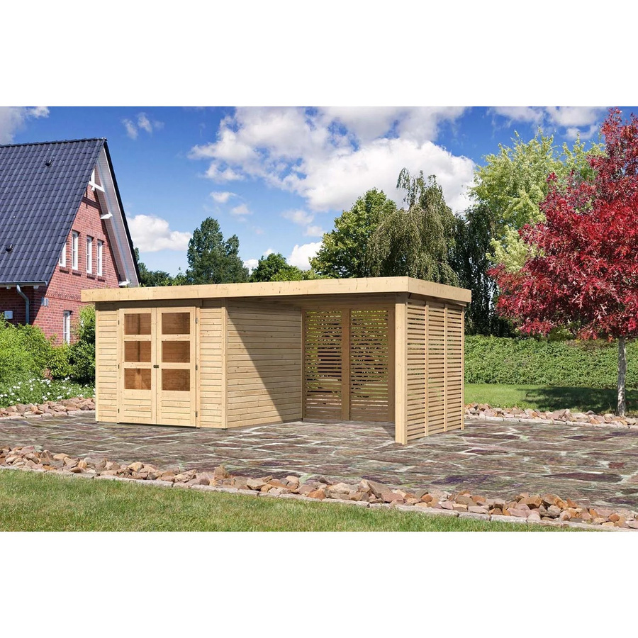 Karibu Holz-Gartenhaus Boras Natur Flachdach Unbehandelt Braun B: 238 cm, T: 242 cm, H: 211 cm - Bild 2