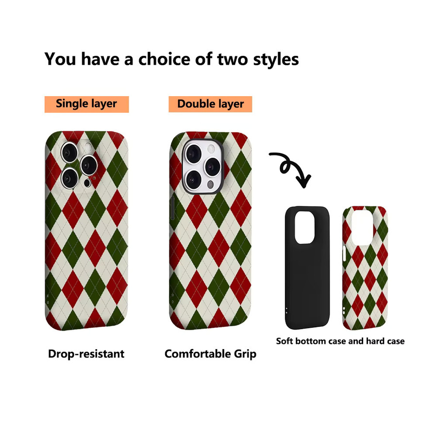 Argyle Classic Christmas Handyhülle für iPhone 17 16 15 14 13 12 11 Pro Max Plus mit doppelschichtiger Rückseite in Multicolour - Bild 3
