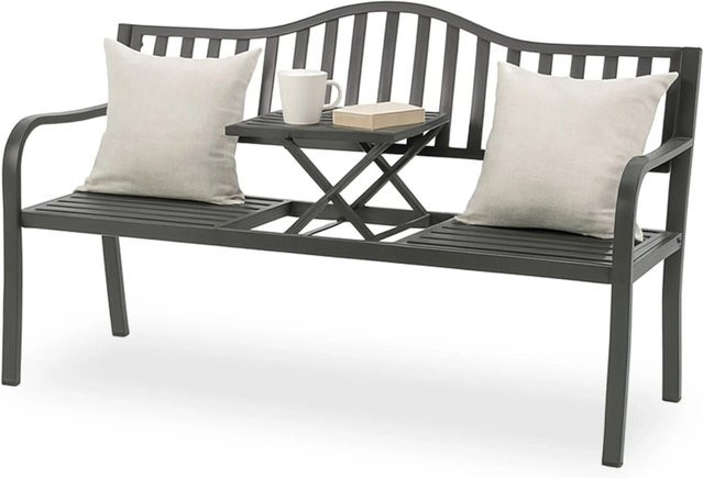 Relaxdays Gartenbank aus Stahl mit Tisch in Anthrazit, B/T/H: 150 x 90 x 57,5 cm - Bild 1