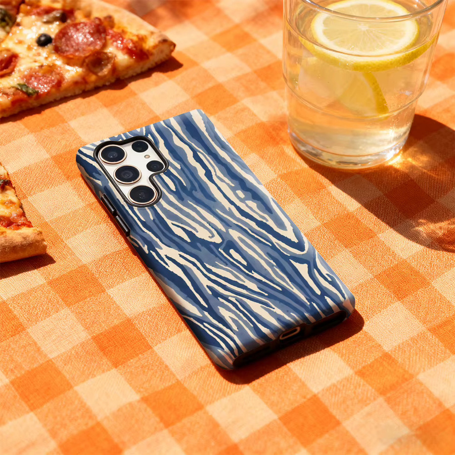 Handyhülle aus Holz für Apple iPhone 17 16 15 14 13 12 11 Pro Max Plus in Blau und Beige mit doppelschichtiger Rückseite - Bild 3