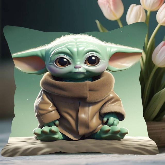 GUOYU HOMEDECOR Baby Y-Yoda Kissenbezug in Grün, quadratisch, B/H: 45,72 x 45,72 cm - Bild 1