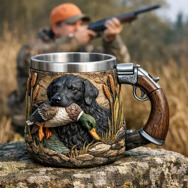 MGB Jäger-Kaffeebecher aus Edelstahl mit Jagd-Design und Tarnmuster in Multicolour, 350 ml - Bild 1