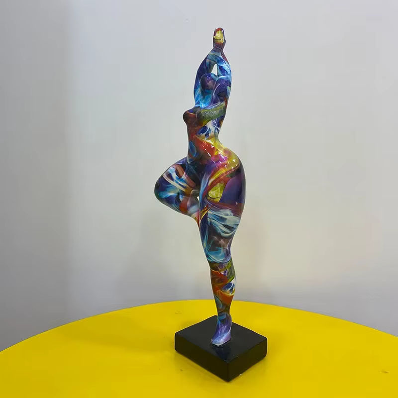 DUTRIEUX Abstrakte Kunstfigur Fat Lady aus Kunstharz in Mehrfarbig als moderne Yoga-Statue für dein Zuhause - Bild 3