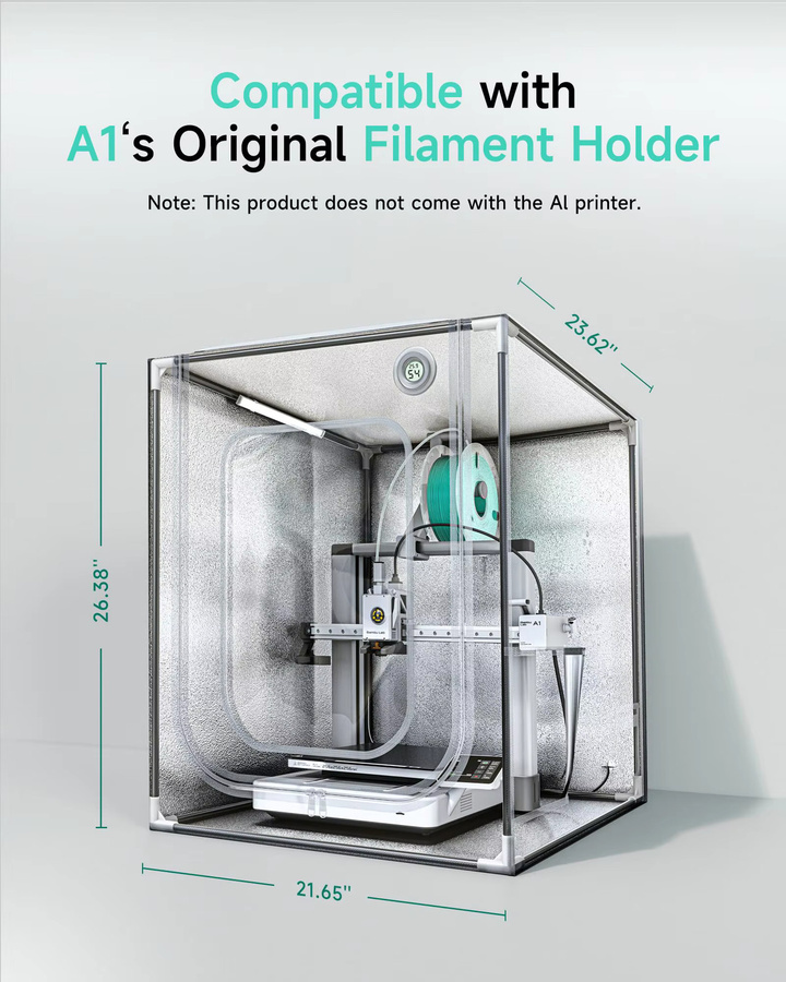 YOOPAI 3D-Drucker-Gehäuse für Bambu Lab A1 und A1 Mini, groß, feuerfest, wasserdicht und staubdicht mit LED-Licht, Schwarz - Bild 5