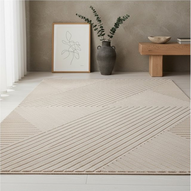 Kurzflorteppich Kadima Design in Beige mit abstraktem 3D-Design aus Jute, B/T: 200 x 290 cm - Bild 1