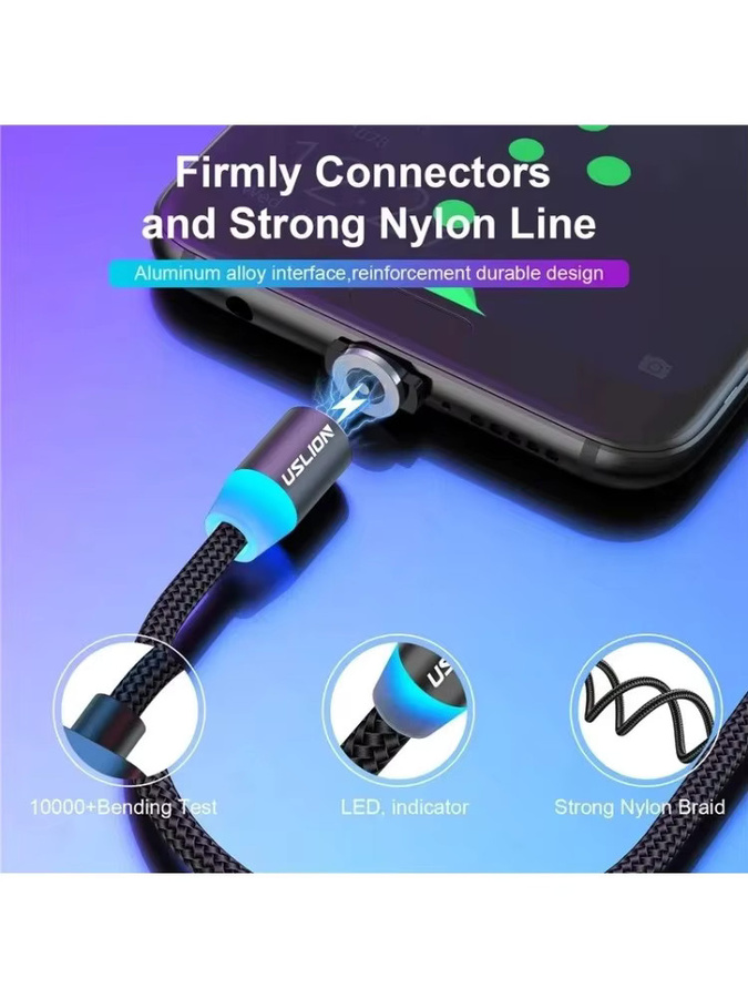 HACHANLUN LED Magnetisches USB-Kabel für Schnellladung und Datenübertragung in Schwarz mit USB Typ C und Micro USB Anschlüssen - Bild 6