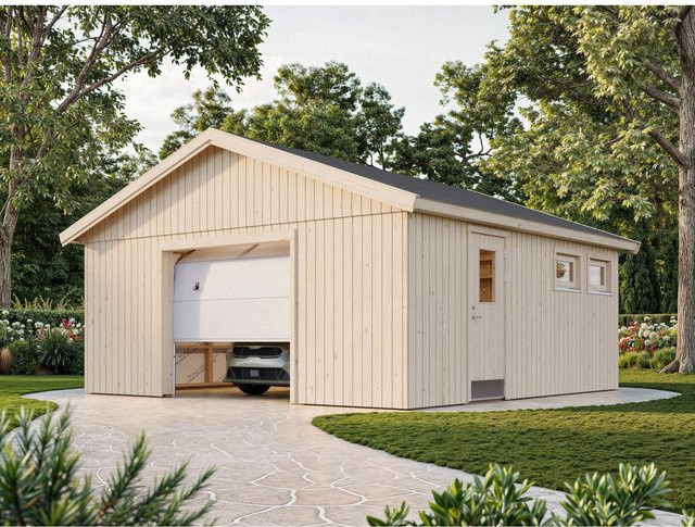 Palmako Holzgarage Andre mit Sektionaltor und Satteldach in Beige, B/T: 557 x 576 cm - Bild 1