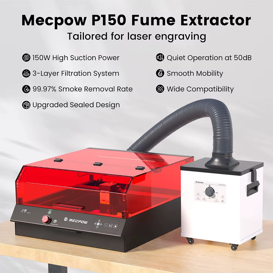 Mecpow P150 Rauchabsauger mit 150W Leistung, 3-Schicht-Filtration aus Vorfilter, HEPA und Aktivkohle, leise 50dB und mobil mit Rollen - Bild 3