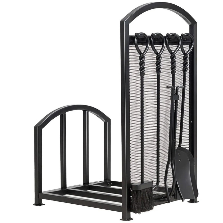 Costway Kaminholzregal aus Metall mit 4 Kaminwerkzeugen in Schwarz Matt, B/T/H: 70,0 x 40,0 x 40,0 cm - Bild 2