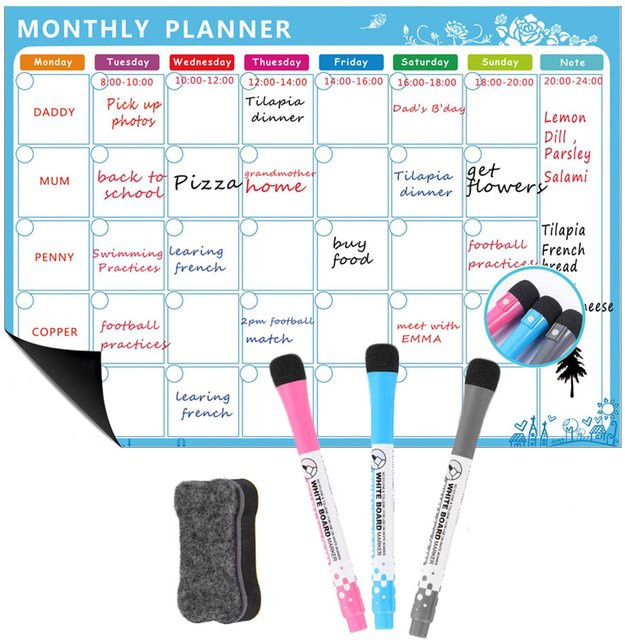 TOMTOP JMS Magnetischer Whiteboard-Kalender für den Kühlschrank, 3 flexible Tafeln zum Trockenabwischen, Weiß - Bild 1