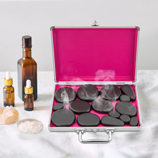Bymaocar Hot-Stone-Massage-Set mit Heizbox, 18-teilig, Unisex - Bild 1