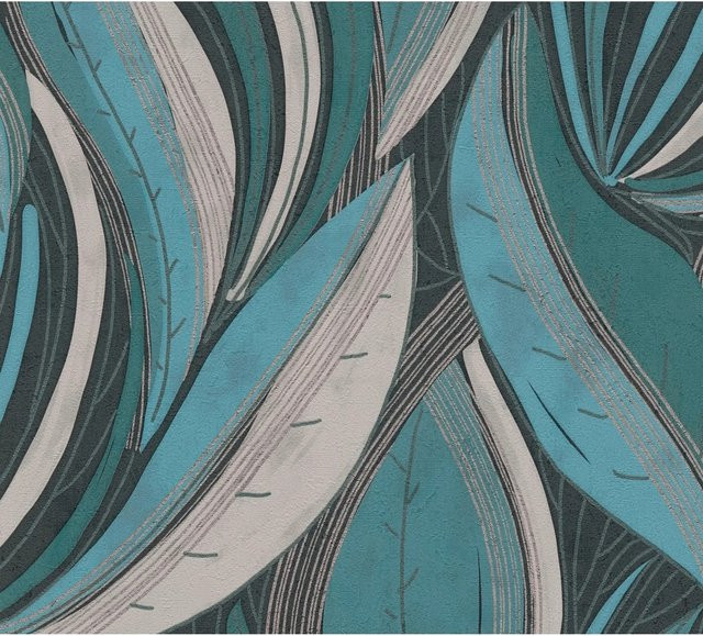 A.S. Création Vliestapete Floral Modern Blau-Grau mit Blättermuster, B: 0,53 m, L: 10,05 m - Bild 1