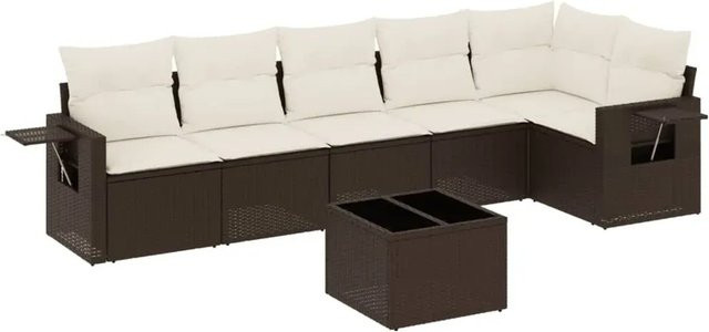 vidaXL 7-tlg. Garten-Sofagarnitur aus Polyrattan in Braun mit UV-beständigen Kissen und L-Form - Bild 1