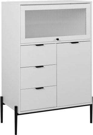 MUVOE Dreischubladen-Buffet in Weiß mit Glastür und Stauraum, B/T/H: 85 x 40 x 120 cm - Bild 1