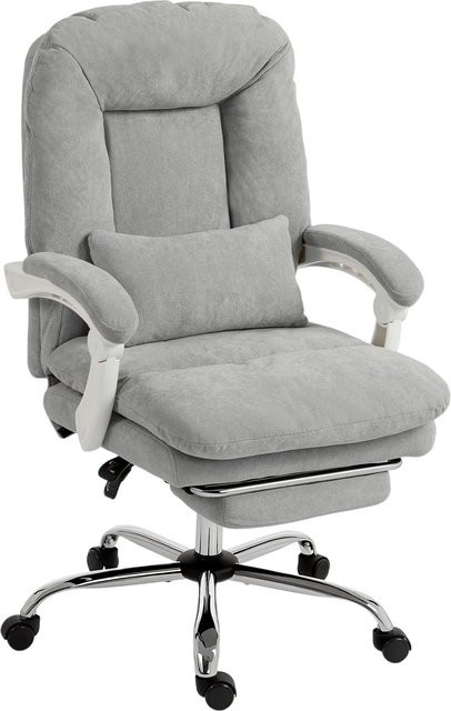 HOMCOM Ergonomischer Bürostuhl aus Samt in Hellgrau mit Fußstütze, Lendenstütze und 360 Grad Drehfunktion für dein Home Office - Bild 1