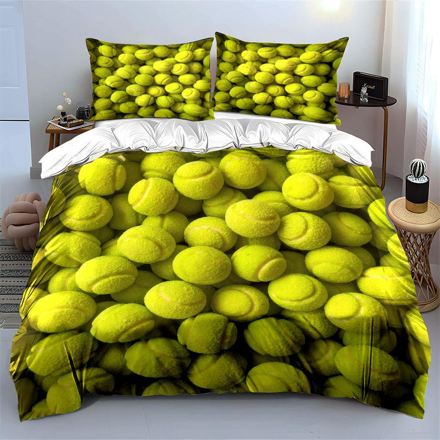 3-teiliges Bettwäsche-Set mit Tennisball-Motiv in Gelb, Microfaser, B/T: 135 x 200 cm - Bild 4