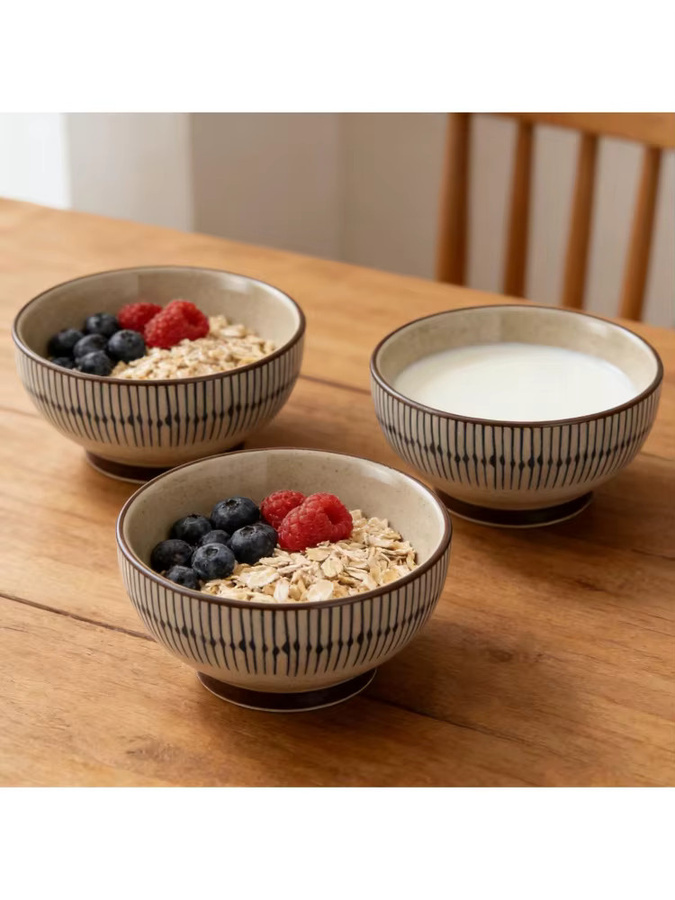 3er-Set yolife Keramikschalen im japanischen Design, mikrowellen- und spülmaschinenfeste Reisschalen - Bild 6