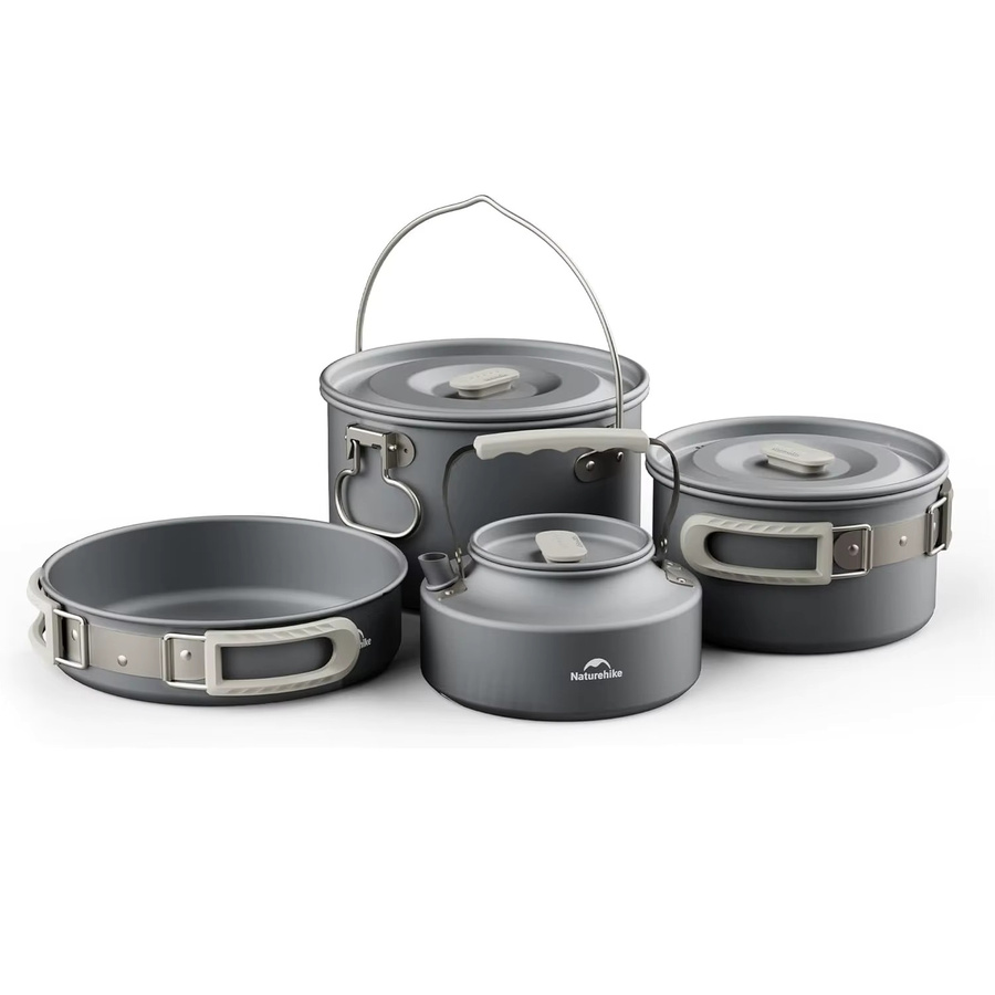 Naturehike Camping-Kochgeschirr-Set aus Aluminium in Grau, ultraleichtes Outdoor-Kochset mit Topf und Tassen - Bild 6