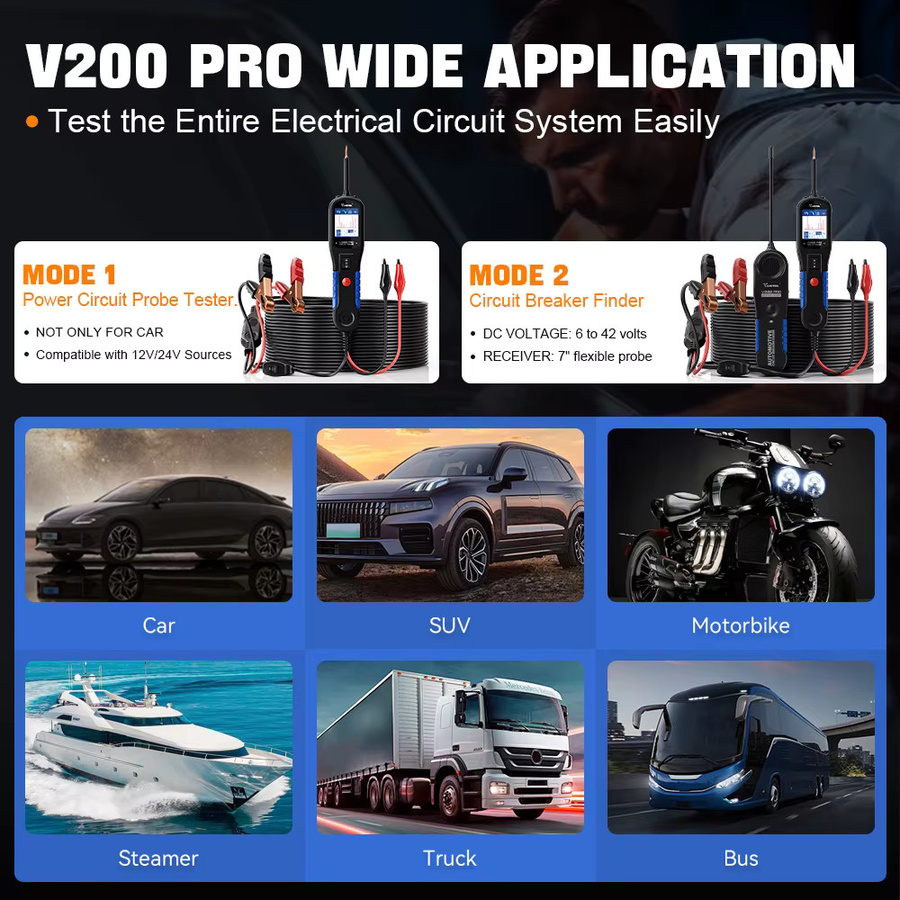 VDIAGTOOL V200PRO Kit Kfz-Stromkreisprüfer 12/24V mit 12m Kabel für Relais, Sicherungen, Kraftstoffeinspritzung und Schalterfinder, Schwarz - Bild 4