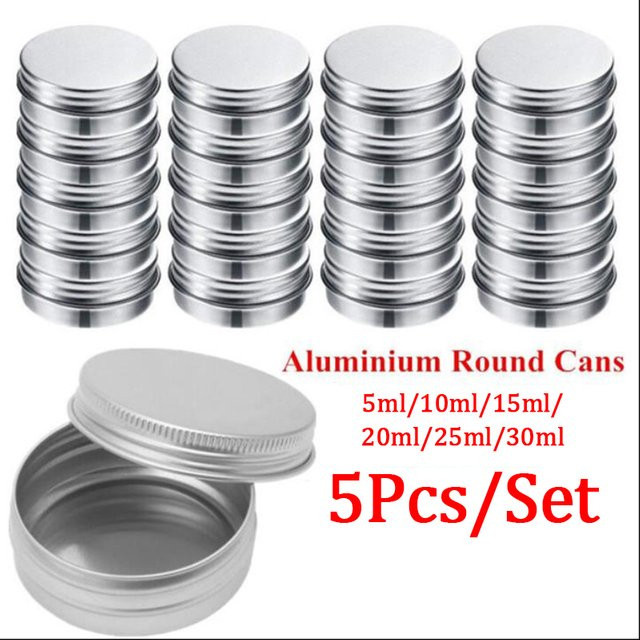 5 Stück Aluminium Mini Behälter aus Metall in Silber mit Schraubdeckel für Kosmetik, Creme oder Lippenbalsam - Bild 1
