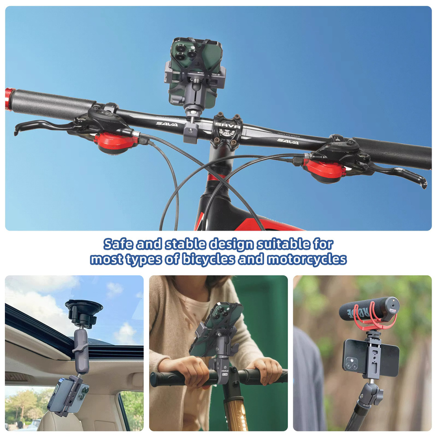 FANAUE Handyhalter aus Aluminiumlegierung mit 360 Grad Rotation und automatischer Verriegelung für Fahrrad und Auto, Schwarz - Bild 3