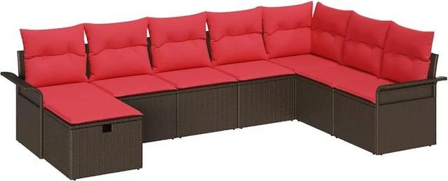 vidaXL Gartensofa-Set aus Poly-Rattan in Braun und Rot mit 8 Kissen und Stauraum-Funktion - Bild 1