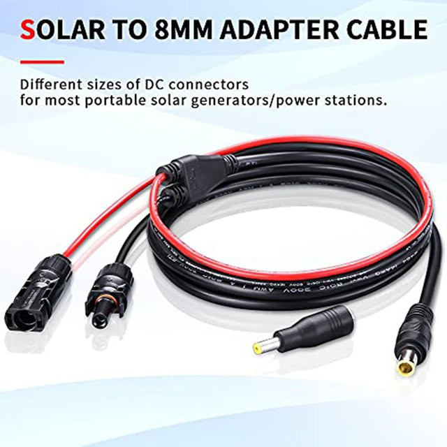 JMUYTOP Solarpanel-Verlängerungskabel aus reinem Kupfer mit DC 5525 Adapter, 16AWG, Schwarz - Bild 1