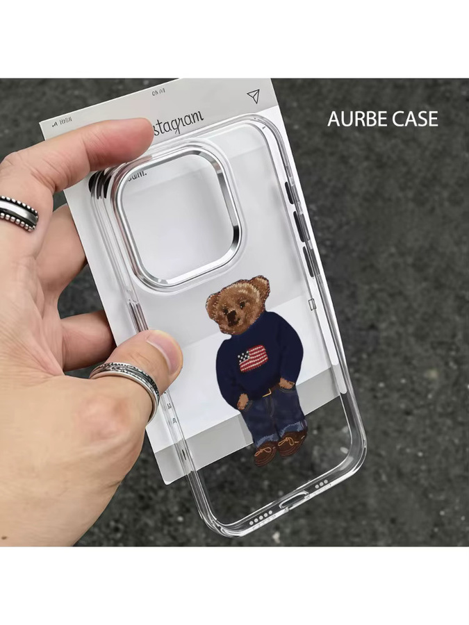 Aurbe Handyhülle mit silbernem Linsenrahmen und transparentem Teddy-Design für iPhone 17 16 15 14 13 12 11 Pro Max und 16E - Bild 4