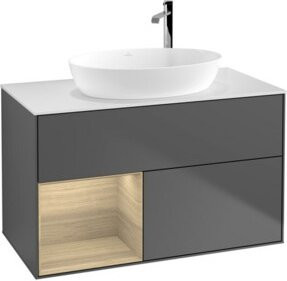 V&B Waschtischunterschrank Finion 100 mit Wandbeleuchtung, Farbe: Weiß und Anthrazit, B/T/H: 100 x 50,1 x 50,1 cm - Bild 1