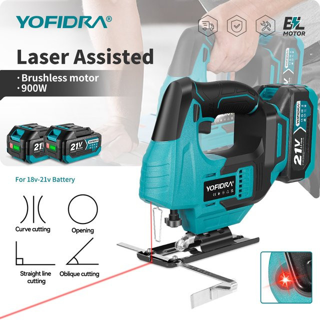 YOFIDRA Bürstenlose elektrische Stichsäge mit 3800 RPM, Infrarot-Laser und 12 Sägeblättern, kabellose Kurvensäge für Makita 21V Akku - Bild 1