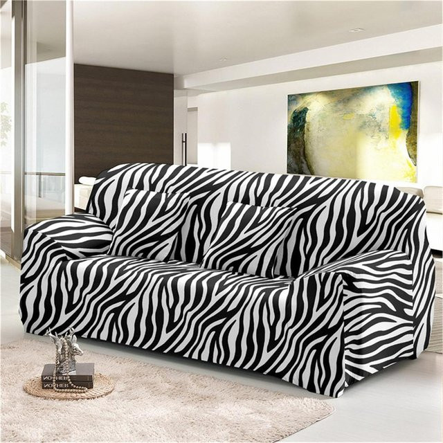 Yiran Furniture Ausziehbares 4-Sitzer Sofa mit Zebra-Muster in Schwarz, elastisch und wasserabweisend, Breite: 253-300 cm - Bild 1