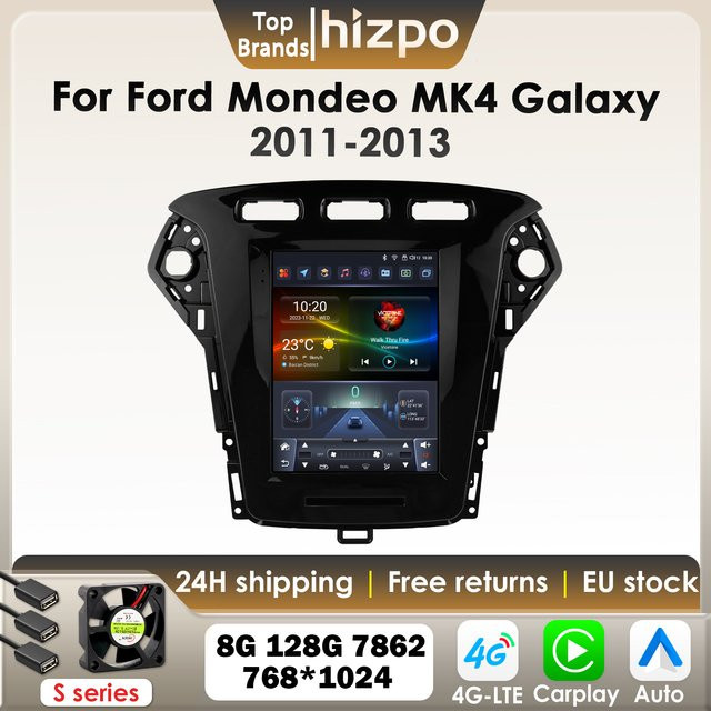 Hizpo Android Autoradio im Tesla Style mit vertikalem Bildschirm für Ford Mondeo Mk4 und Galaxy 2007–2013, Farbe Schwarz, mit Carplay, GPS und 4G Unterstützung - Bild 1