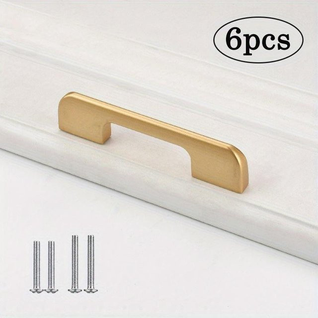 WTEMPO Schrankgriffe aus Aluminiumlegierung in Sandgold, 6er-Set mit Befestigungsschrauben, Lochabstand: 9,6 cm - Bild 1