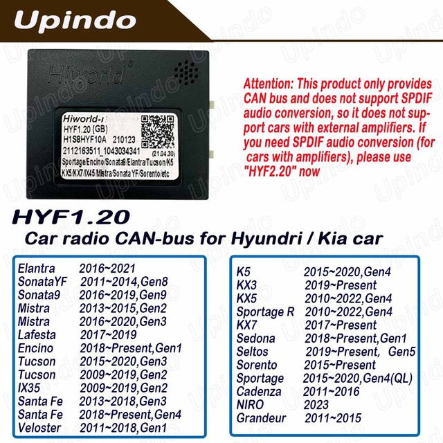 Upindo CAN-Bus-Decoder-Adapter für Hyundai Tucson IX45 Elantra Sonata Santa Fe und KIA K5 KX5 KX7 Sportage Seltos in Schwarz - Bild 1