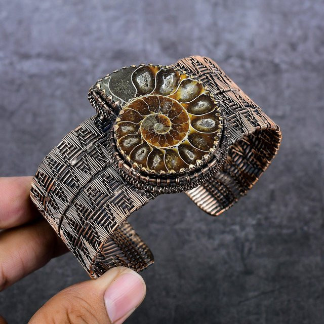 Manju Jewels Paradise Armband, Kupferdraht, Ammonit Fossil, Schwarz, Unisex - Bild 1