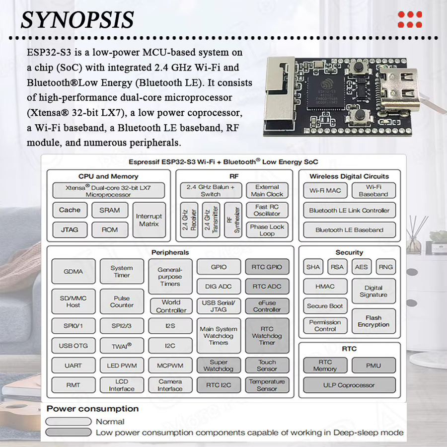 MINI ESP32-S3 Entwicklungsboard-Modul mit 8 MB Flash, WiFi und Bluetooth, Typ-C Anschluss, Schwarz - Bild 2